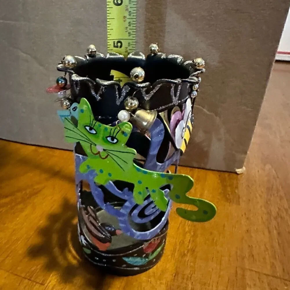 Karen Rossi For Silvestri Fanciful Flights Cat Theme Metal Pen Holder Cup New